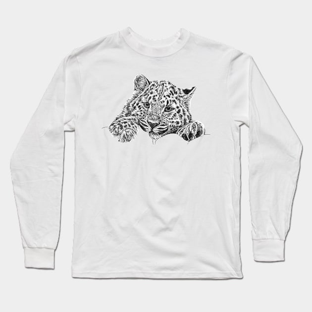Amur leopard cub Long Sleeve T-Shirt by lorendowding